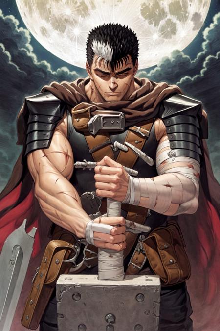 00069-3129815930-masterpiece, best quality, highly detailed, guts _(berserk_), 1boy, armor, bandages, black hair, cape, full moon, huge weapon, m.png